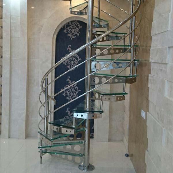 Steel prefabricated stairs with glass floors