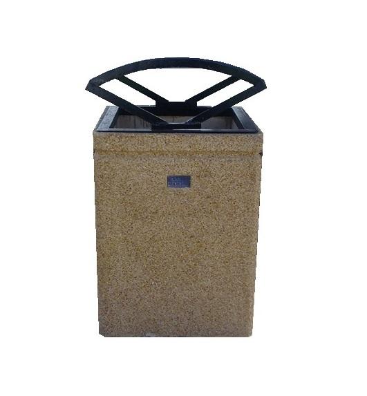 Concrete trash with hinged door