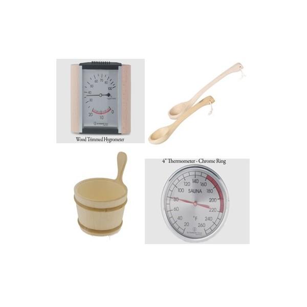 Complete collection of dry sauna accessories