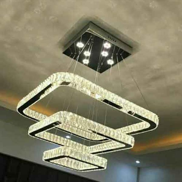 Three-floored rectangular crystal chandelier