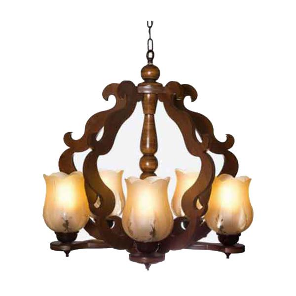 Five-arms wooden chandelier