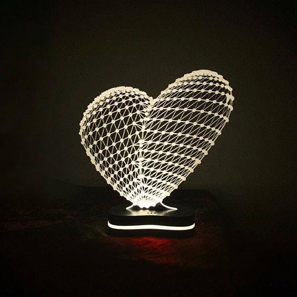 3D heart design bedside lamp