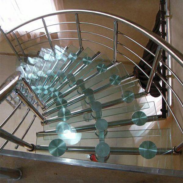 Steel prefabricated stairs with glass floors