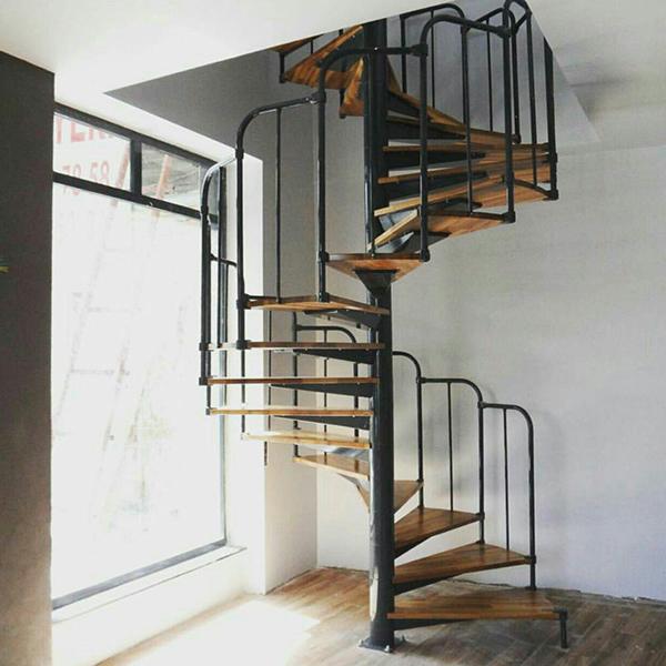 Prefabricated iron stairs with wooden floors