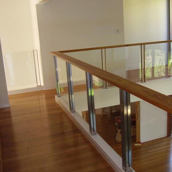 Glass railings with wooden handles