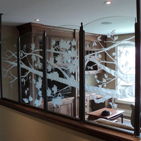 Patterned sandblasted glass