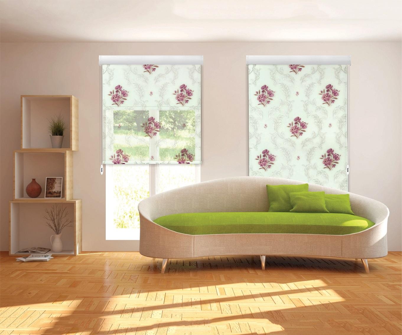 Double Shade Curtain Flower Design